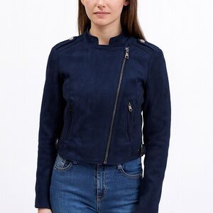 Banana Republic Moto Jacket. Blue Vegan Suede. XS